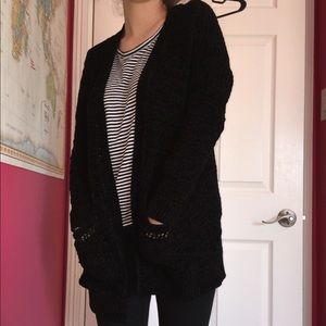 Black velvety open sweater